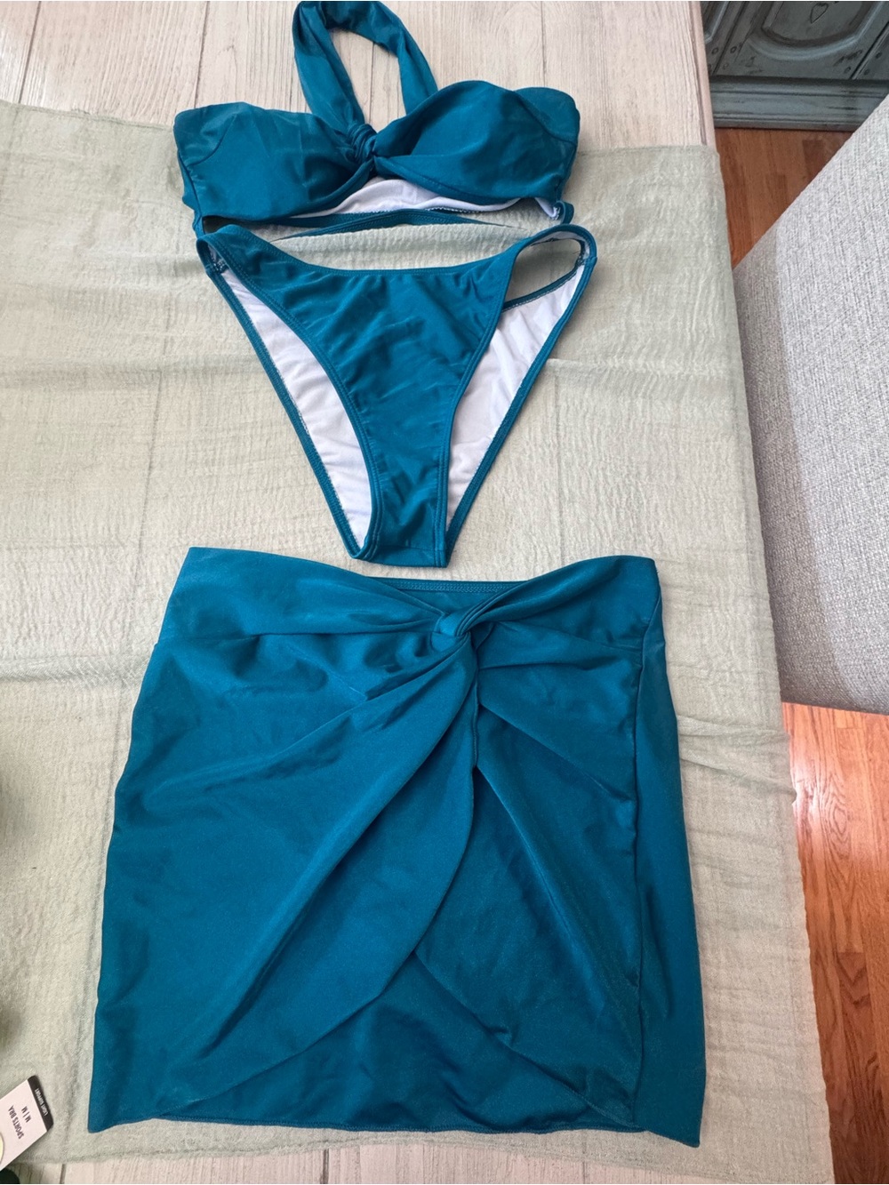 SHEIN Teal Twist Bikini Set with Skirt